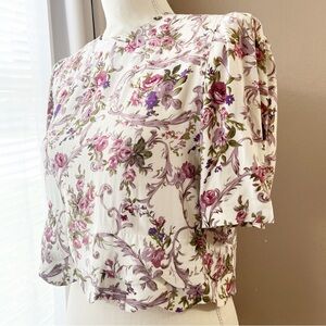 Vintage Karin Stevens floral button closure scalloped trim blouse top size 8
